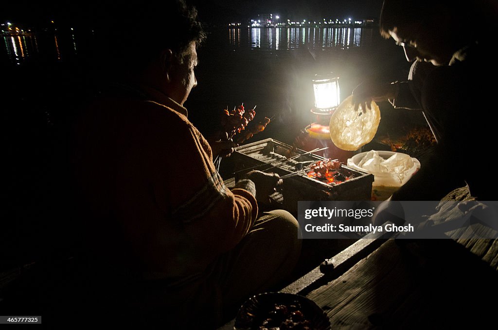 Selling kebabs in floating Shikara