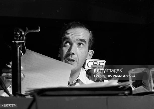 News reporter, Edward R. Murrow, at the Presidential Election night coverage at CBS Studio Building, 49 East 52 ST., New York, NY. Image dated...