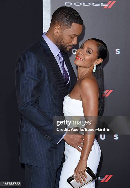 Actors Will Smith and Jada Pinkett Smith arrive at the Los Angeles World Premiere of Warner Bros. Pictures 'Focus' at TCL Chinese Theatre on February...