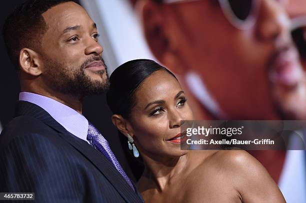 Actors Will Smith and Jada Pinkett Smith arrive at the Los Angeles World Premiere of Warner Bros. Pictures 'Focus' at TCL Chinese Theatre on February...