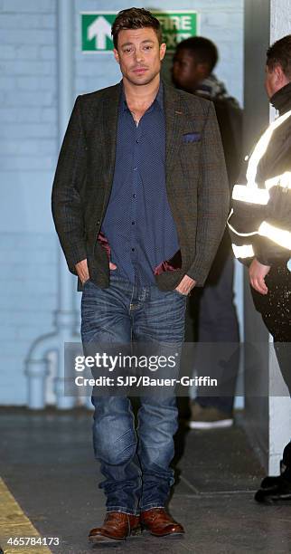 Duncan James, of the boy band Blue is seen at ITV Studio on January 29, 2014 in London, United Kingdom.