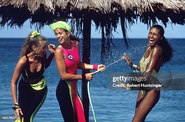 Swimsuit Issue 1990: Models Judit Masco Kathy Ireland and Akure Wall are photographed for the 1990 Sports Illustrated Swimsuit issue on January 19,...
