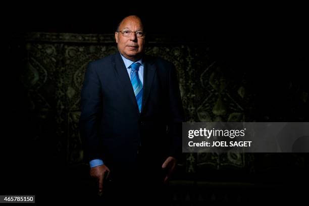 Dalil Boubakeur, Rector of the Great Mosque of Paris and President of the French Council of Muslim Faith poses at the Great Mosque of Paris, on March...