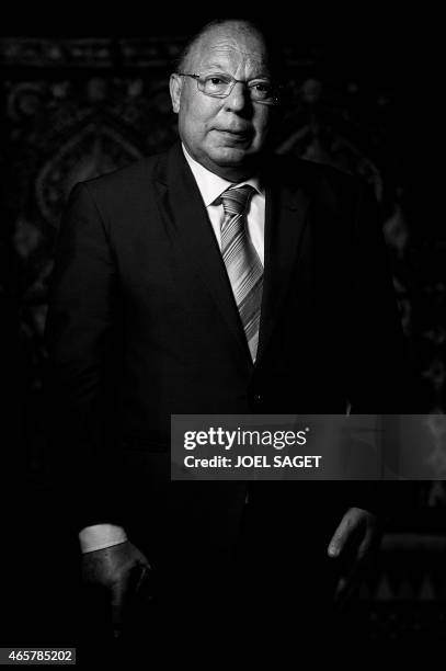 Dalil Boubakeur, Rector of the Great Mosque of Paris and President of the French Council of Muslim Faith poses at the Great Mosque of Paris, on March...