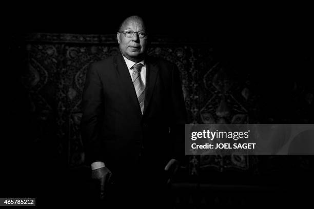 Dalil Boubakeur, Rector of the Great Mosque of Paris and President of the French Council of Muslim Faith poses at the Great Mosque of Paris, on March...