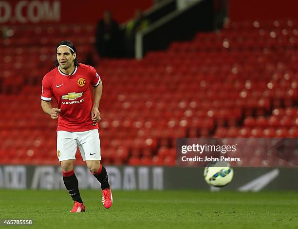 Radamel Falcao of Manchester United U21s in action during the Barclays U21 Premier League match between Manchester United U21s and Tottenham Hotspur...