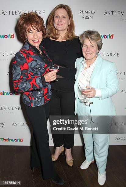 Kathy Lette, Sarah Brown and Sandi Toksvig attend the Astley Clarke and Theirworld charitable partnership launch in the Rumpus Room at Mondrian...