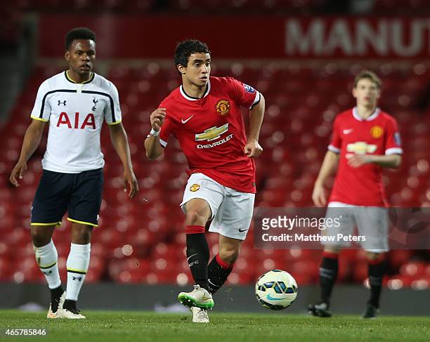 Rafael da Silva of Manchester United U21s in action during the Barclays U21 Premier League match between Manchester United and Tottenham Hotspur at...
