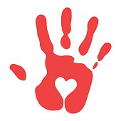 Red Handprint With Heart Symbol