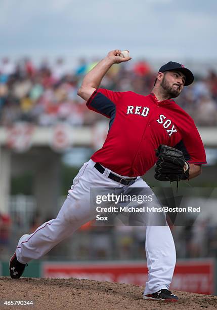 Brandon Workman of the Boston Red Sox pitches during the sixth inning of a Grapefruit League game against the Minnesota Twins at jetBlue Park in Fort...