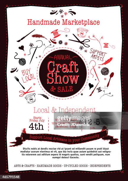 annual craft show and sale poster invitation black, red white - craft show stock illustrations