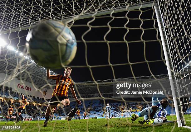 Frank Nouble of Coventry City scores hia goal during the Sky Bet League One match between Coventry City and Bradford City at Ricoh Arena on March 10,...