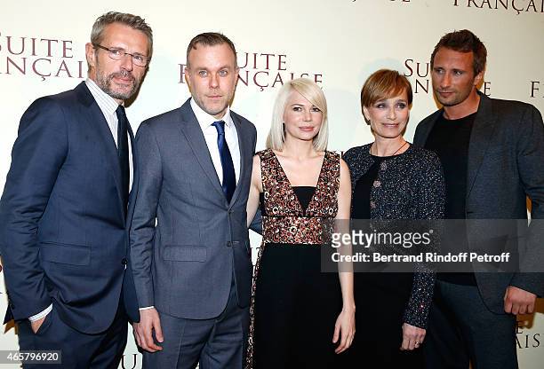 Lambert Wilson, director Saul Dibb, Michelle Williams, Kristin Scott Thomas and Matthias Schoenaerts attend the world premiere of "Suite Francaise"...