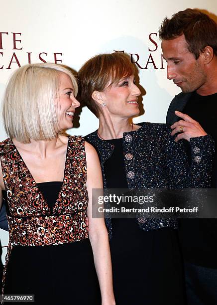 Michelle Williams, Kristin Scott Thomas and Matthias Schoenaerts attend the world premiere of "Suite Francaise" at Cinema UGC Normandie on March 10,...