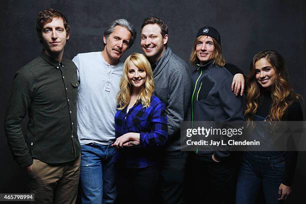 Bryan Buckley, Winston Rauch, Melissa Rauch, Gary Cole, Haley Lu Richardson and Thomas Middleditch from the film 'The Bronze' pose for a portrait for...