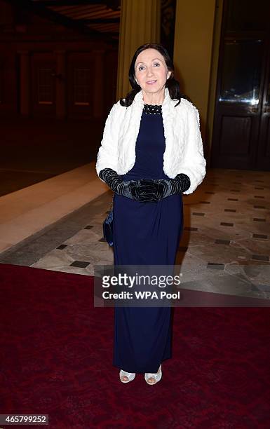 Jane Hawking attending a reception and dinner in support of Motor Neurone Disease Association at Buckingham Palace on March 10, 2015 in London,...