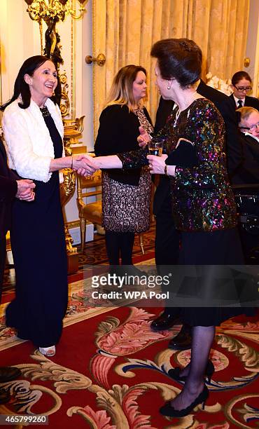 Princess Anne, Princess Royal and Jane Hawking attending a reception and dinner in support of Motor Neurone Disease Association at Buckingham Palace...