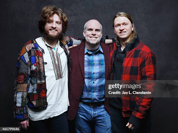 Artem Ryzhykov and Chad Gracia and Fedor Alexandrovich from 'The Russian Woodpecker' pose for a portrait for the Los Angeles Times at the 2015...