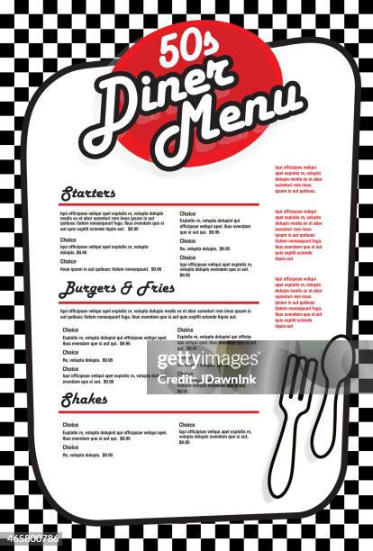 bildbanksillustrationer, clip art samt tecknat material och ikoner med late night retro 50s diner menu layout red and white - meny