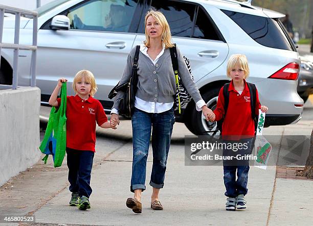 Naomi Watts is seen with her two sons, Sammy Schreiber and Sasha Schreiber on January 29, 2014 in Los Angeles, California.