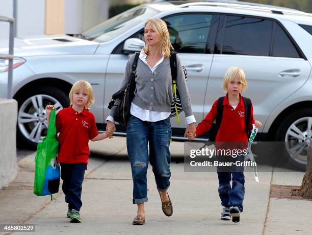 Naomi Watts is seen with her two sons, Sammy Schreiber and Sasha Schreiber on January 29, 2014 in Los Angeles, California.