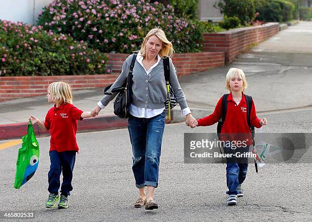 Naomi Watts is seen with her two sons, Sammy Schreiber and Sasha Schreiber on January 29, 2014 in Los Angeles, California.