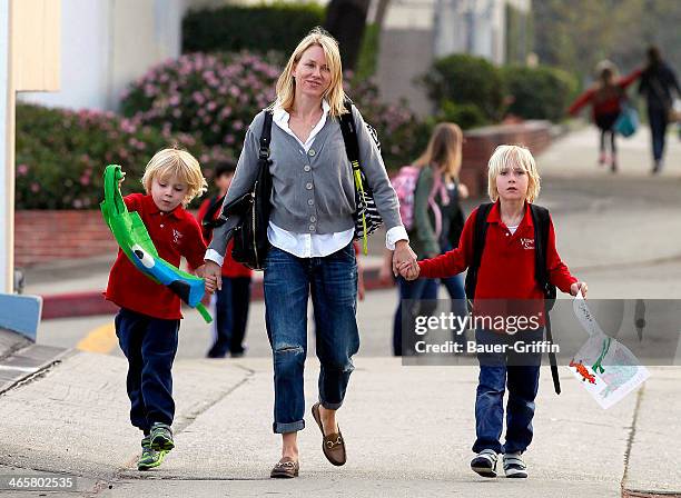 Naomi Watts is seen with her two sons, Sammy Schreiber and Sasha Schreiber on January 29, 2014 in Los Angeles, California.