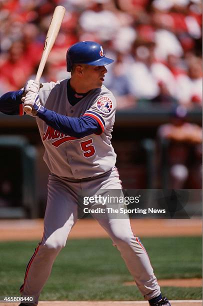 Michael Barrett of the Montreal Expos bats during a game against the St. Louis Cardinals on April 26, 2001.