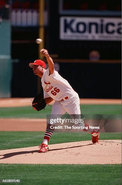 Rick Ankiel of the St. Louis Cardinals pitches during a game against the Montreal Expos on April 26, 2001.