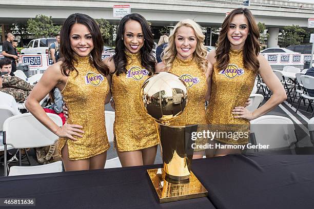 Los Angeles Laker Girls meet U.S. Troops at Bob Hope USO at LAX on March 10, 2015 in Los Angeles, California.