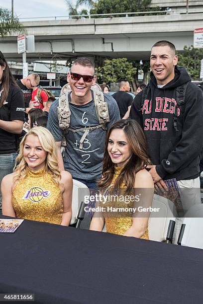 Los Angeles Laker Girls meet U.S. Troops at Bob Hope USO at LAX on March 10, 2015 in Los Angeles, California.