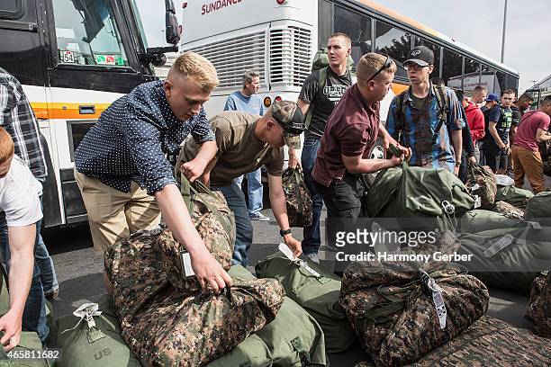 Troops preparing for assignment at Bob Hope USO at LAX on March 10, 2015 in Los Angeles, California.