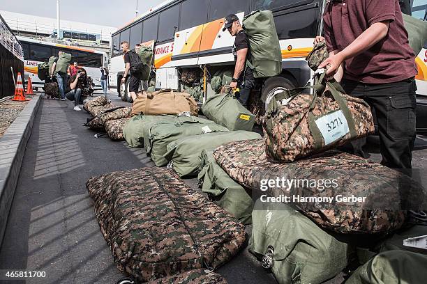 Troops preparing for assignment at Bob Hope USO at LAX on March 10, 2015 in Los Angeles, California.