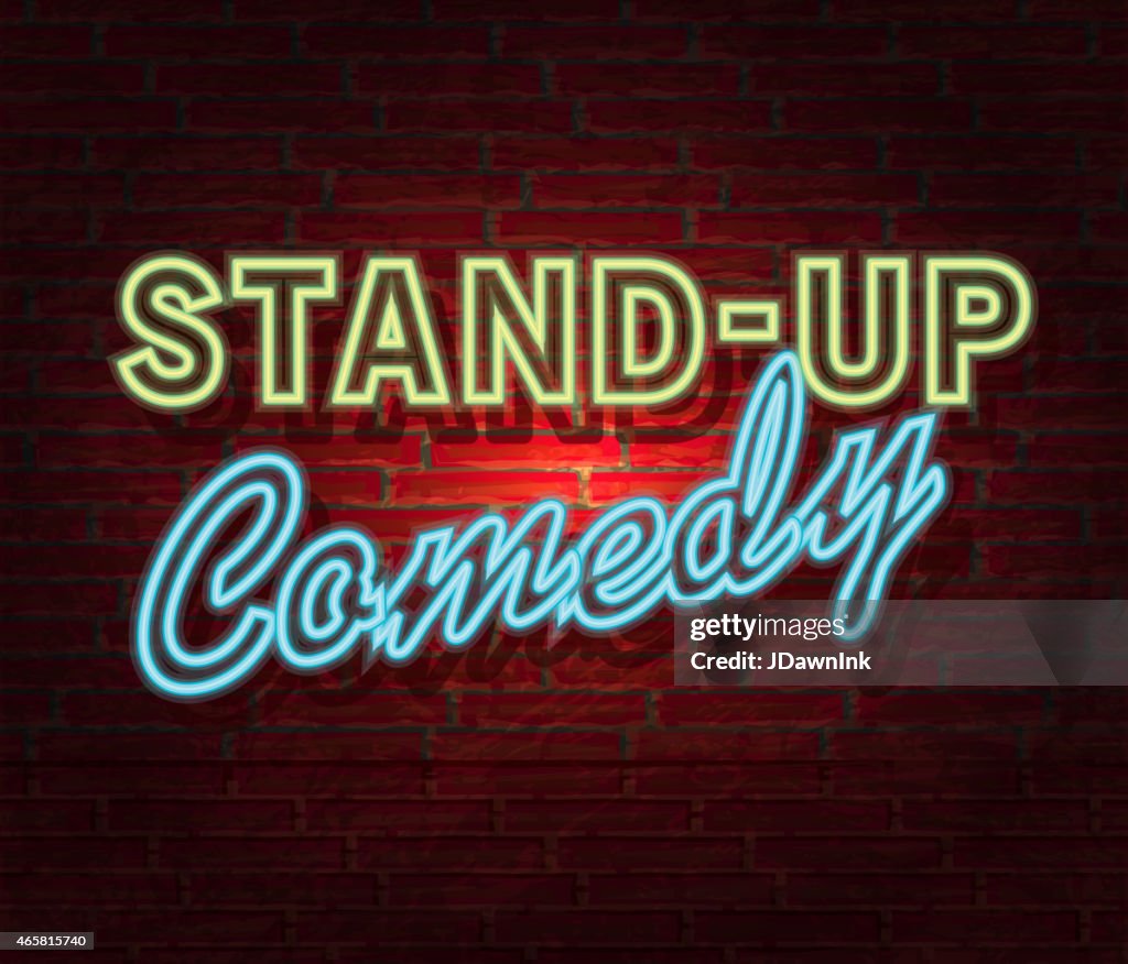 Comedy Night neon sign and brick wall