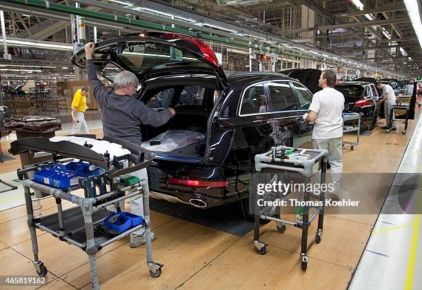 Assembly line at a Volkswagen plant on March 03, 2011 in Bratislava, Slovakia. In this plant the VW Touareg and Audi Q7 models as well as the body of...