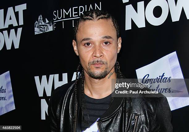 Rapper Bizzy Bone attends the premiere of "What Now" at The Laemmle Music Hall on March 10, 2015 in Beverly Hills, California.