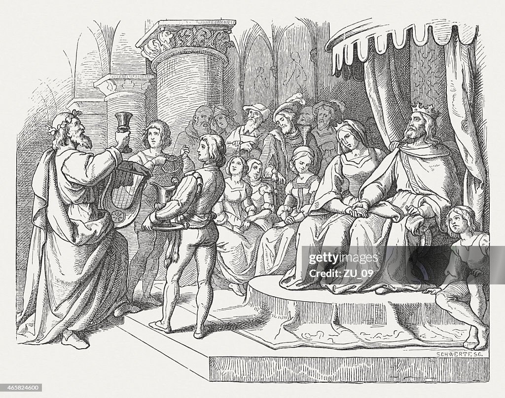 Minnesinger, wood engraving, published in 1860