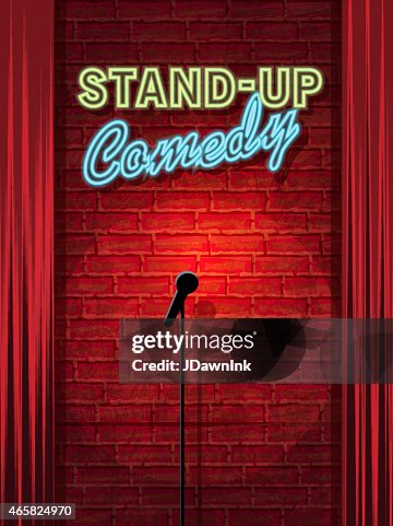 Stand-up-Comedy Night Bühne mit neon-Zeichen und brick wall Stand-up-Comedy Night Bühne mit neon-Zeichen und brick wall