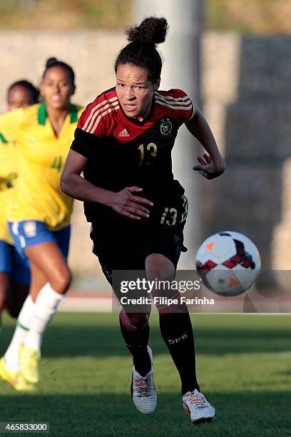 Celia Sasic of Germany during the Women's Algarve Cup match between Brazil and Germany on March 9, 2015 in Parchal, Portugal.