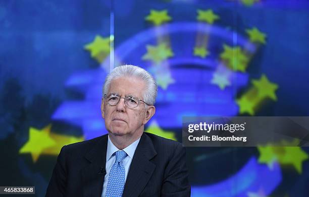 Mario Monti, Italy's former prime minister, pauses during a Bloomberg Television interview in London, U.K., on Wednesday, March 11, 2015. Monti, the...