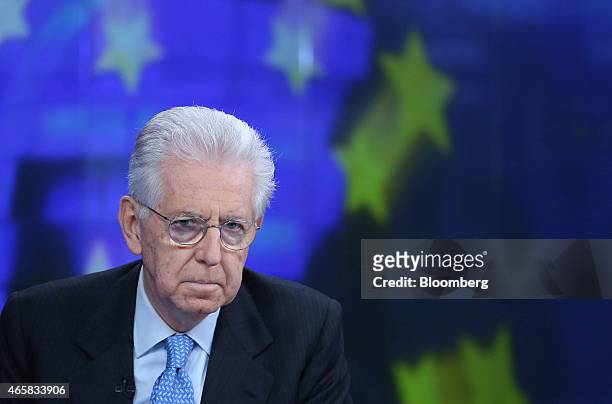 Mario Monti, Italy's former prime minister, pauses during a Bloomberg Television interview in London, U.K., on Wednesday, March 11, 2015. Monti, the...