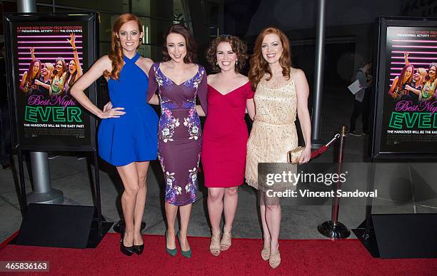 Actresses Samantha Colburn, Eddie Ritchard, Crista Flanagan and Desiree Hall attend the Los Angeles Premiere of "Best Night Ever" at ArcLight Cinemas...