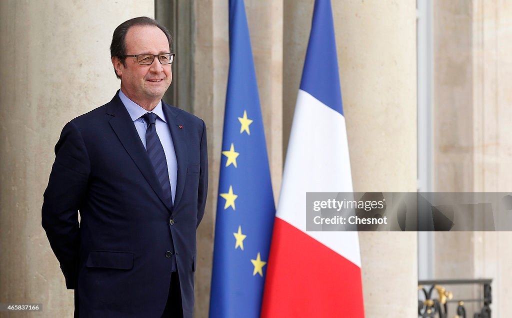 French President Francois Hollande Receives Mario Draghi, President Of The European Central Bank (ECB) At The Elysee Palace