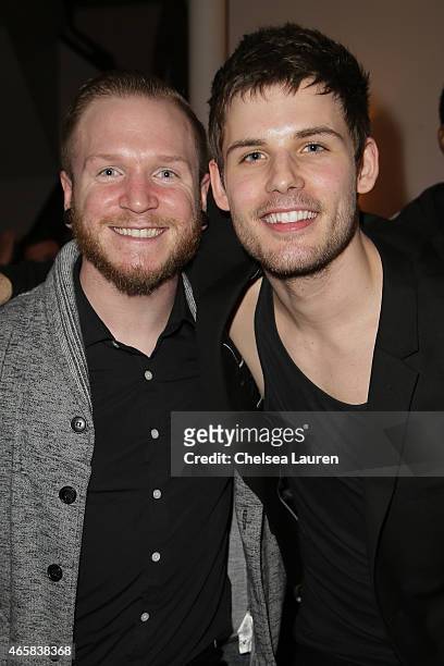 Guitarist David Stephens of We Came As Romans and vocalist Devin Oliver of I See Stars arrive at the "What Now" premiere at Laemmle Music Hall on...