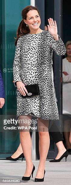 Catherine, Duchess of Cambridge leaves the Turner Contemporary Art Gallery on March 11, 2015 in Margate, England.