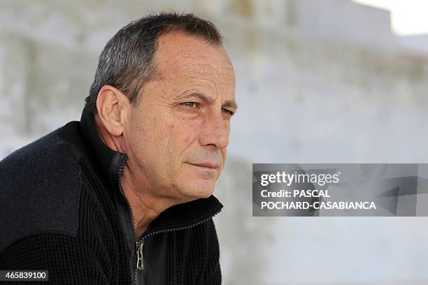 Ajaccio's football Club president Alain Orsoni looks on following a press conference on March 11, 2015 at the Francois-Coty stadium in Ajaccio, on...