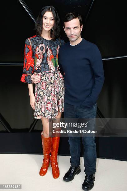 Tao Okamoto and Fashion Designer Nicolas Ghesquiere pose after the Louis Vuitton show as part of the Paris Fashion Week Womenswear Fall/Winter...