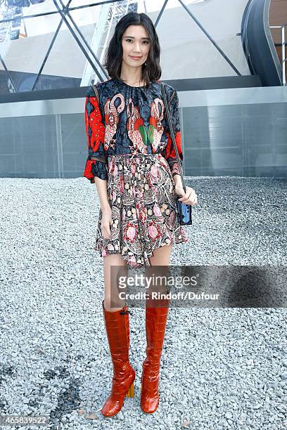 Tao Okamoto attends the Louis Vuitton show as part of the Paris Fashion Week Womenswear Fall/Winter 2015/2016 on March 11, 2015 in Paris, France.