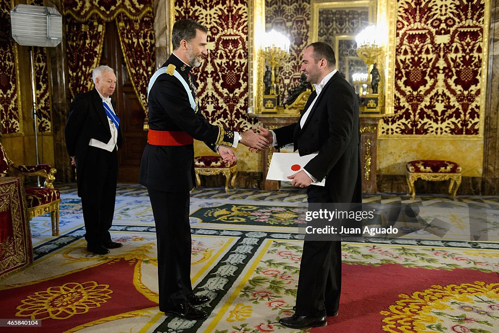 King Felipe of Spain Meets Ambassadors at The Royal Palace