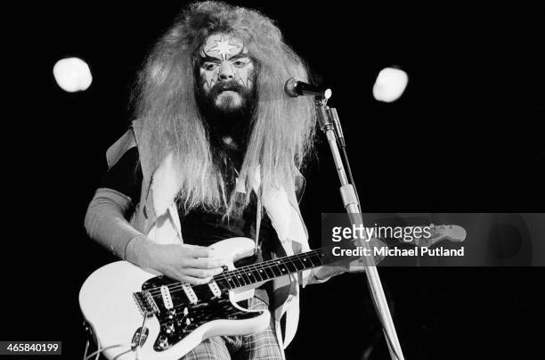 Singer-songwriter and musician Roy Wood performing with English pop group Wizzard, 27th February 1974.